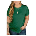Women's Dark Green Plus Size Rolled-Sleeve Crew Neck T-Shirt