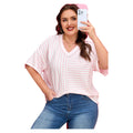 Women's Pink Striped Plus Size V-Neck T-Shirt