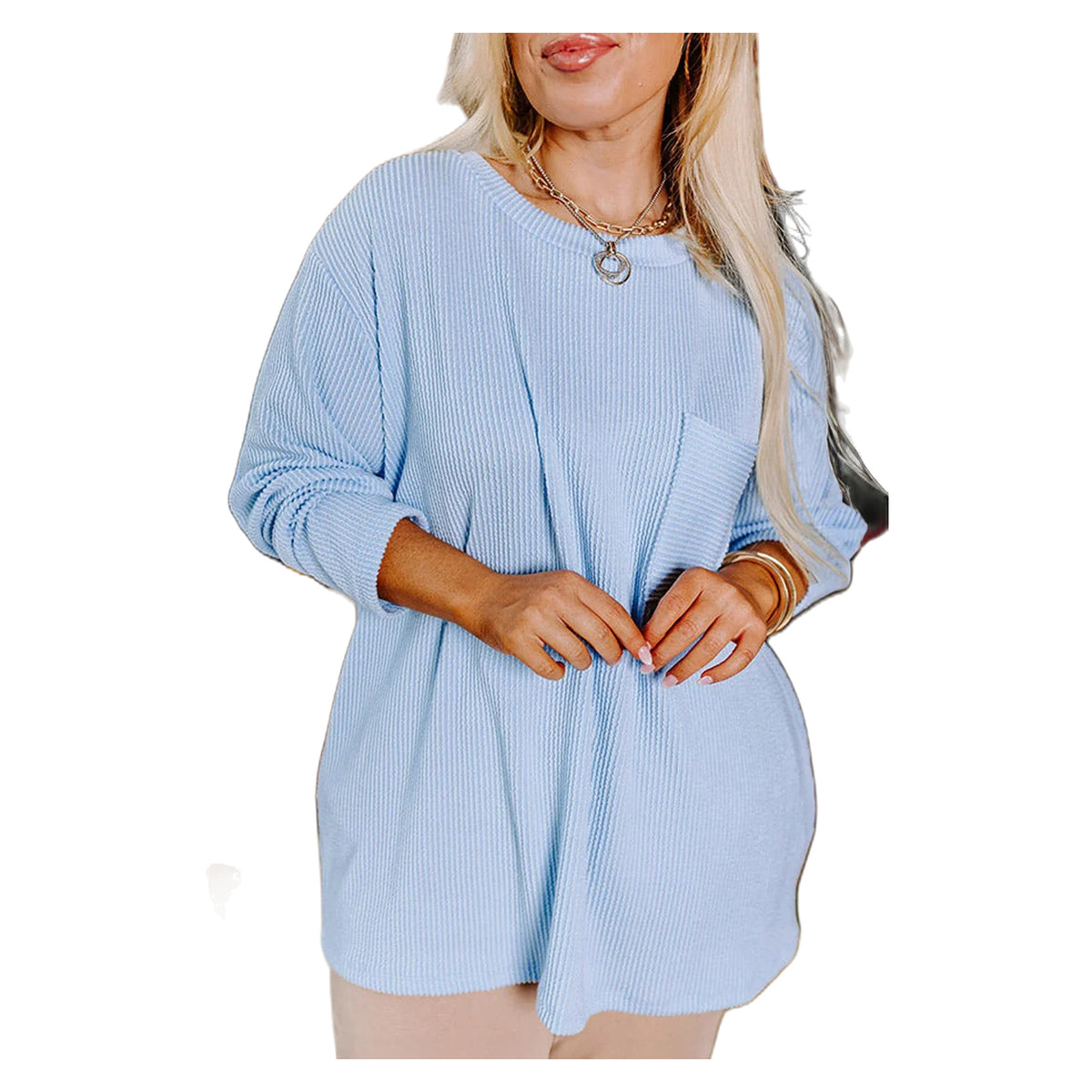 Women's Myosotis Plus Size Ribbed Long Sleeve T-Shirt