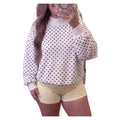 Women's White Plus Size Polka Dot Stand-Neck Sweatshirt