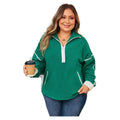 Women's Dark Green Plus Size Half-Zip Pocket Sweatshirt