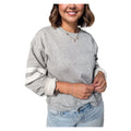 Women's Light Gray Plus Size Striped-Sleeve Crew Neck Sweatshirt