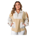 Women's Khaki Stripe Plus Size Color Block Half-Zip Sweatshirt