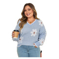 Women's Gray Plus Size Floral Scalloped V-Neck Sweater