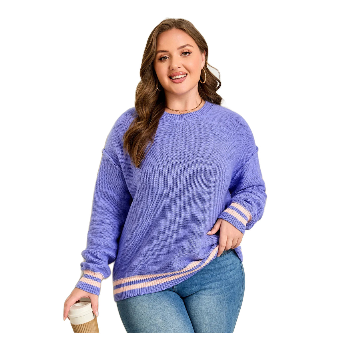 Women's Wisteria Plus Size Striped-Trim Sweater